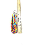 Rainbow Plush Key Fob Wristlet, Crochet Keychain, Acrylic Yarn Bracelet