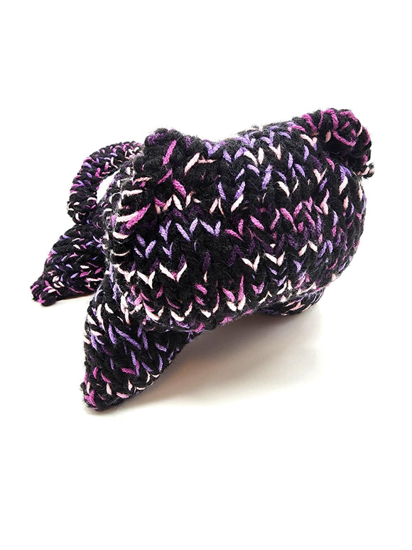 Black and Purple Kitty, Stuffed Animal Cat, Hand Knit Toy Plushie