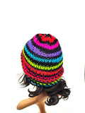 Neon Rainbow Beanie Winter Hat, Hand Knit Hat