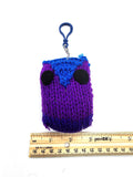 Purple and Blue Owl Stuffed Toy Keychain, Knit Animal Child Toy, Handmade Gift