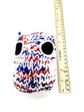 Red White Blue Owl Stuffed Toy, Knit Animal Child Toy, Handmade Gift