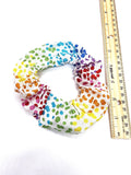 Rainbow Polka Dot Hair Scrunchie, Elastic Cotton Fabric Hair Tie