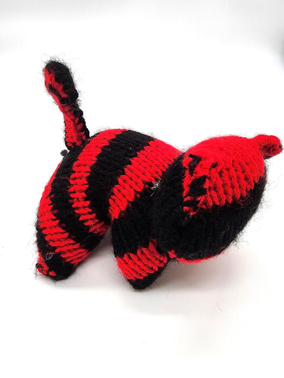 Red and Black Kitty, Stuffed Animal Cat, Hand Knit Toy Plushie