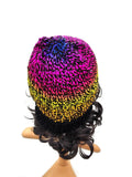 Multicolor and Black Knit Beanie Hat, Handmade Stretch Beanie, Cozy Hand Knit Hat, Winter Fashion