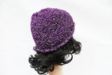 Purple and White Knit Beanie Hat, Handmade Hat, Stretch Beanie, Hand Knit Hat