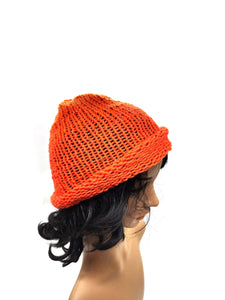 Orange Beanie Winter Hat, Hand Knit Hat