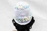 White Fuzzy Knit Beanie Hat, Handmade Hat, Stretch Beanie, Hand Knit Hat