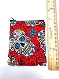 Red Sugar Skull Fabric Coin Pouch, Small Bag, Coin Purse, Coin Wallet, Change Purse, Printed Fabric