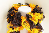 Dark Brown and Gold Ruffle Scarf, Handmade Scarf, Winter Scarf, Long Scarf