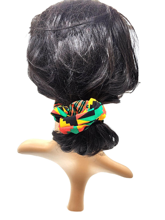 African Ethnic Hair Scrunchie, Elastic Cotton Fabric Hair Tie