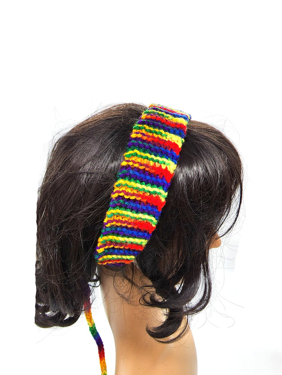 Rainbow Stripes Headband, Hand Knit Hair Tie Accessory