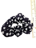 Black Paw Print Hair Scrunchie, Elastic Cotton Fabric Hair Tie