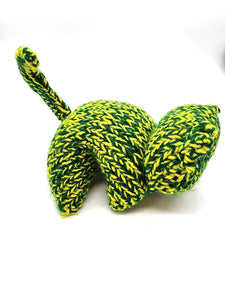 Yellow and Green Kitty, Stuffed Animal Cat, Hand Knit Toy Plushie