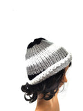 Black White Grey Beanie Winter Hat, Hand Knit Hat