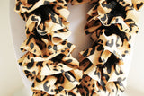 Black and Tan Animal Print Knit Ruffle Scarf, Handmade Scarf, Winter Scarf, Long Scarf