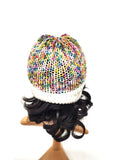 Multicolor and White Knit Beanie Hat, Handmade Stretch Beanie, Cozy Hand Knit Hat, Winter Fashion