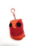 Red and Orange Owl Stuffed Toy Keychain, Knit Animal Child Toy, Handmade Gift