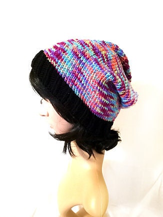 Multicolored Knit Slouch Hat, Winter Hat, Knitted Hat, Beanie