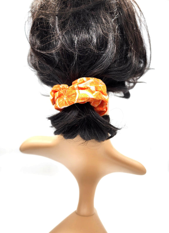 Oranges Fruit Hair Scrunchie, Elastic Cotton Fabric Hair Tie