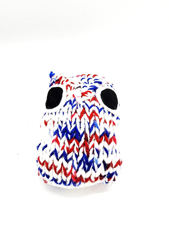 Red White Blue Owl Stuffed Toy, Knit Animal Child Toy, Handmade Gift