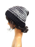 Black and White Knit Beanie Hat, Winter Hat, Knitted Hat