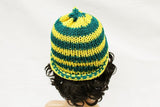 Yellow and Teal Knit Beanie Hat, Handmade Hat, Stretch Beanie, Hand Knit Hat