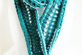 Teal and White Knit Lace Scarf, Handmade Scarf, Winter Scarf, Long Scarf