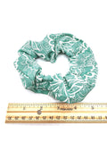 Green Floral Hair Scrunchie, Elastic Cotton Fabric Hair Tie