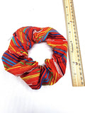 Red Stripes Hair Scrunchie, Elastic Cotton Fabric Hair Tie