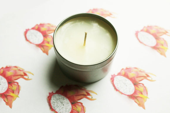 Dragon Fruit Scented Candle Vegan Soy Wax, Homemade Home Gift Candles, Tin Container Candle