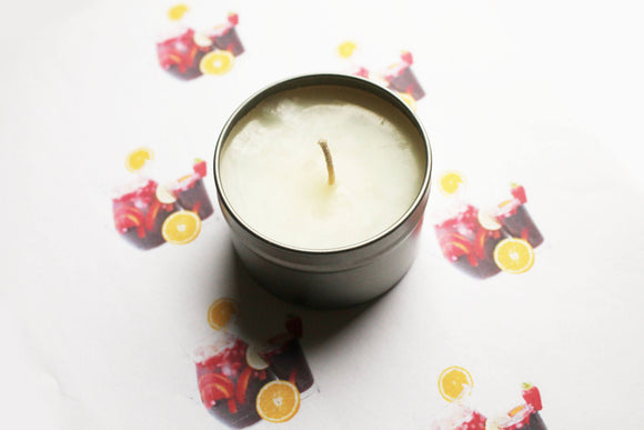 Sangria Scented Candle Vegan Soy Wax, Homemade Home Gift Candles, Tin Container Candle