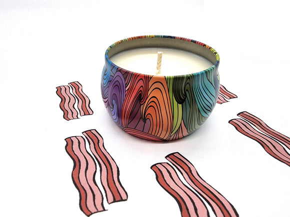 Bacon Scented Candle Vegan Soy Wax, Homemade Home Gift Candles, Tin Container Candle