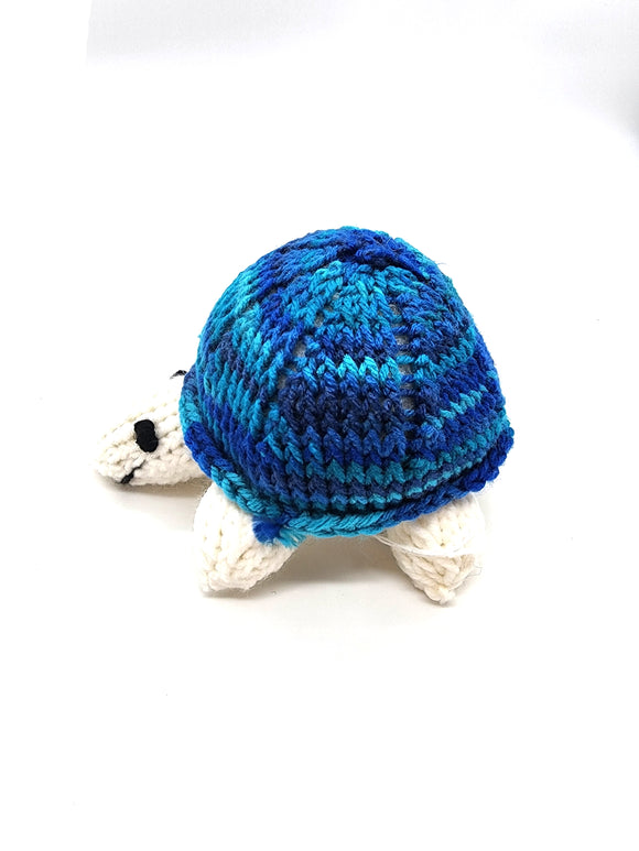 Blue Turtle, Stuffed Animal Turtle, Hand Knit Toy Plushie