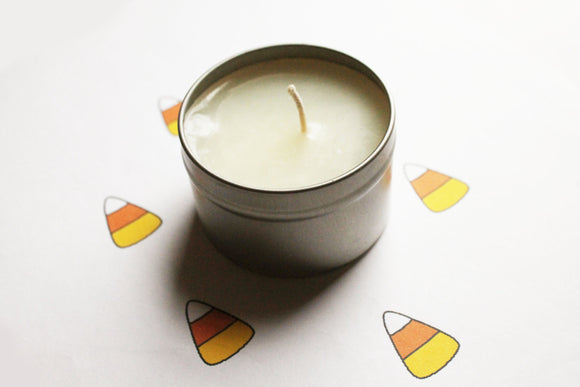 Candy Corn Scented Soy Candle, Vegan Candle, Homemade Candles, Tin Candle